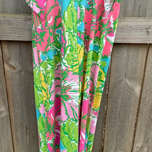 Lilly Pulitzer Dress Palm Big Flirt Jersey Maxi Tank Tie Back Floral XS Summer - Picture 7 of 12